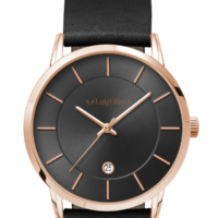 Luigi Ricci Roma Classica - Sort unisex ur med rosa guld og læder rem